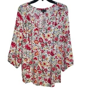 Jones New York white with pink, red, and yellow floral print sz 2X